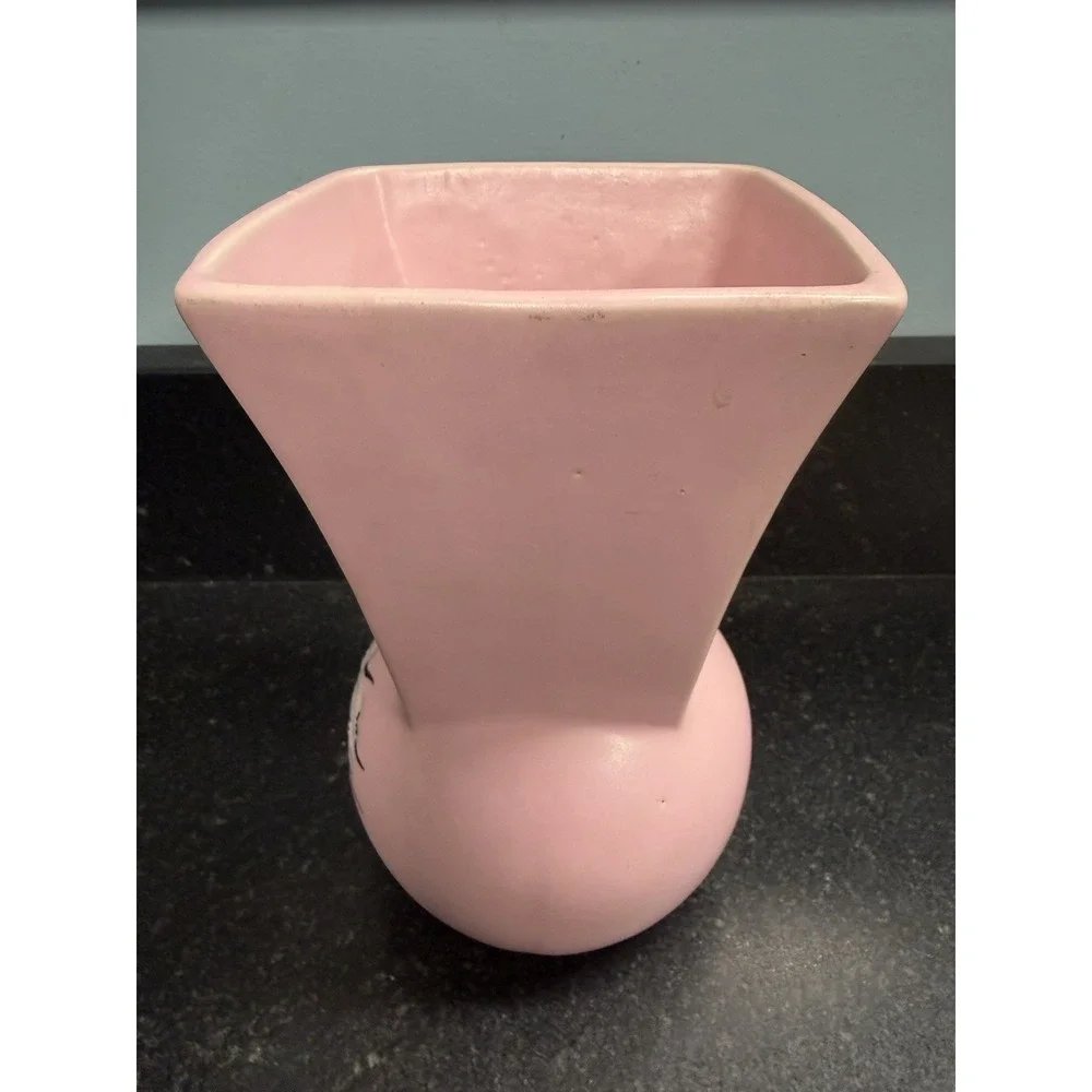 Vintage McCoy Spring Wood Dogwood Vase Pair Pink Green Matte‎ Pottery USA